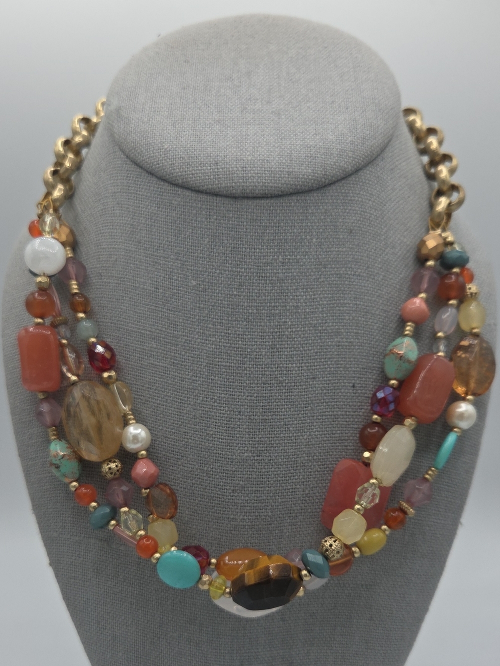 5 for $25! Lia Sophia Multi-Color Beaded Statement Necklace - Gold Tone Accents